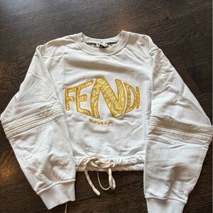 Fendi White Sweatshirt with Brown Logo Trim